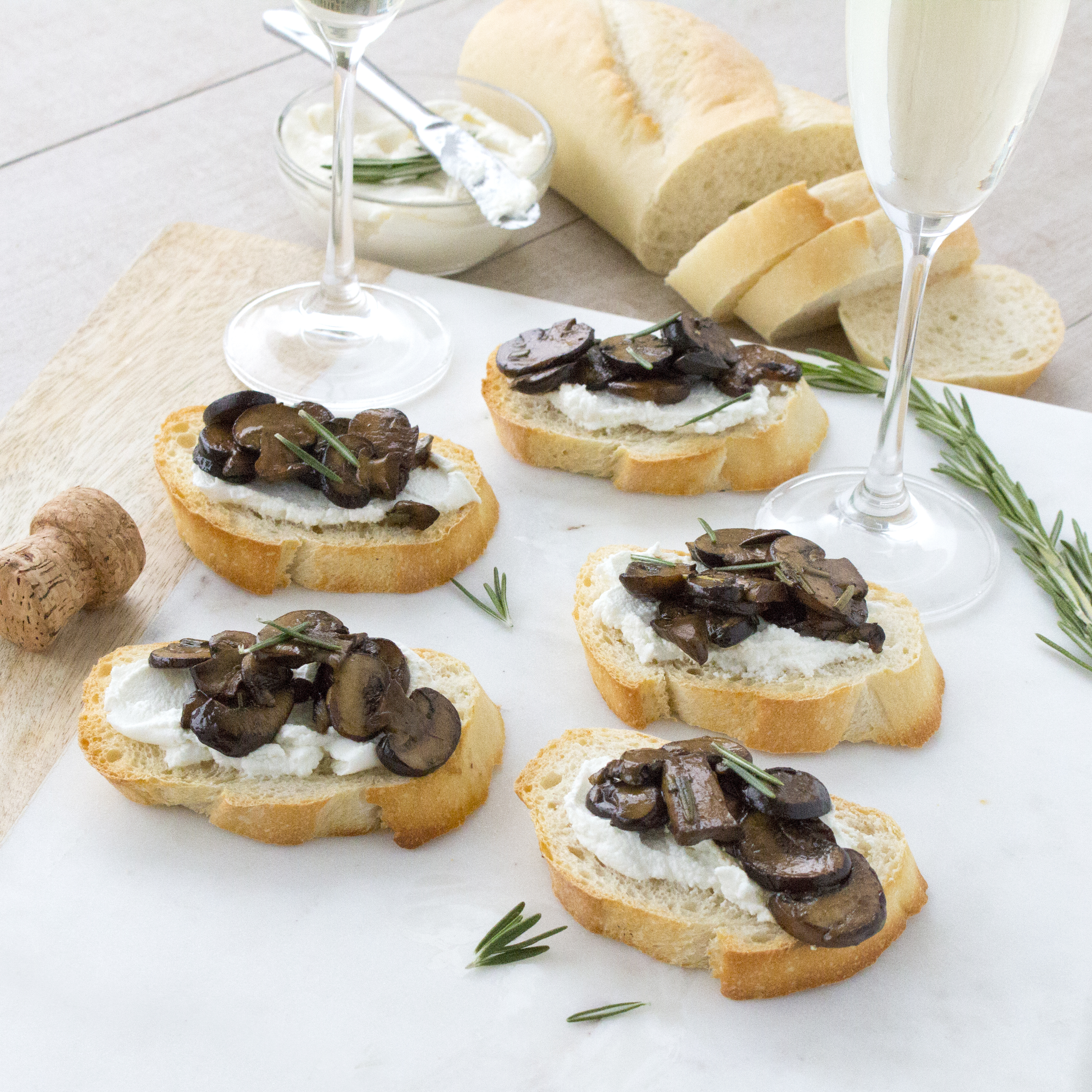 Mushroom, Rosemary &amp; Goat Cheese Crostini | Goldminer Bakery