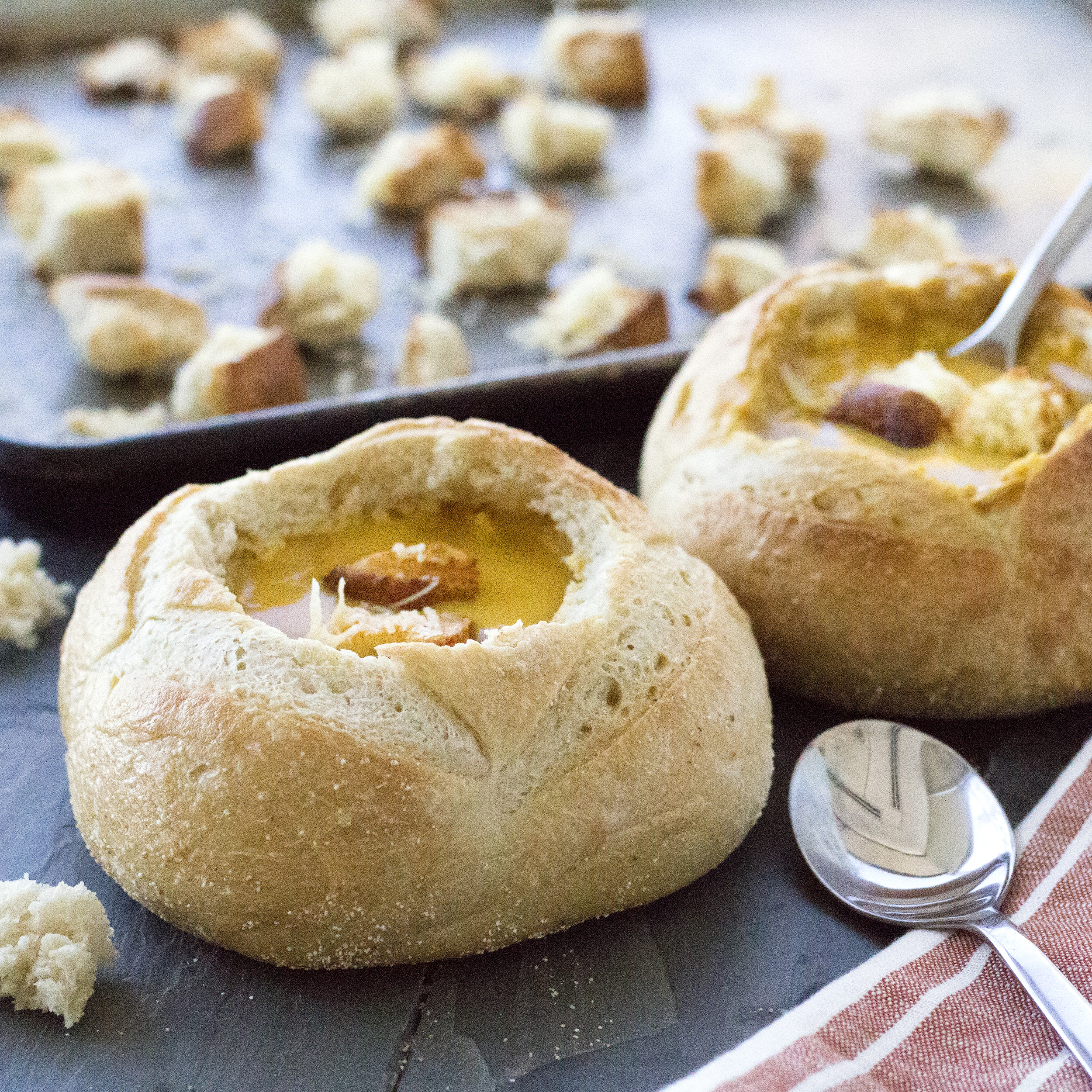 Butternut Squash Soup &amp; Cheesy Croutons | Goldminer Bakery