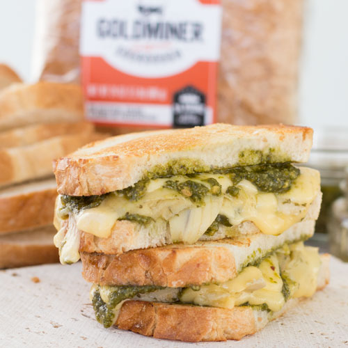 Sourdough Pesto Artichoke Grilled Cheese Goldminer Bakery